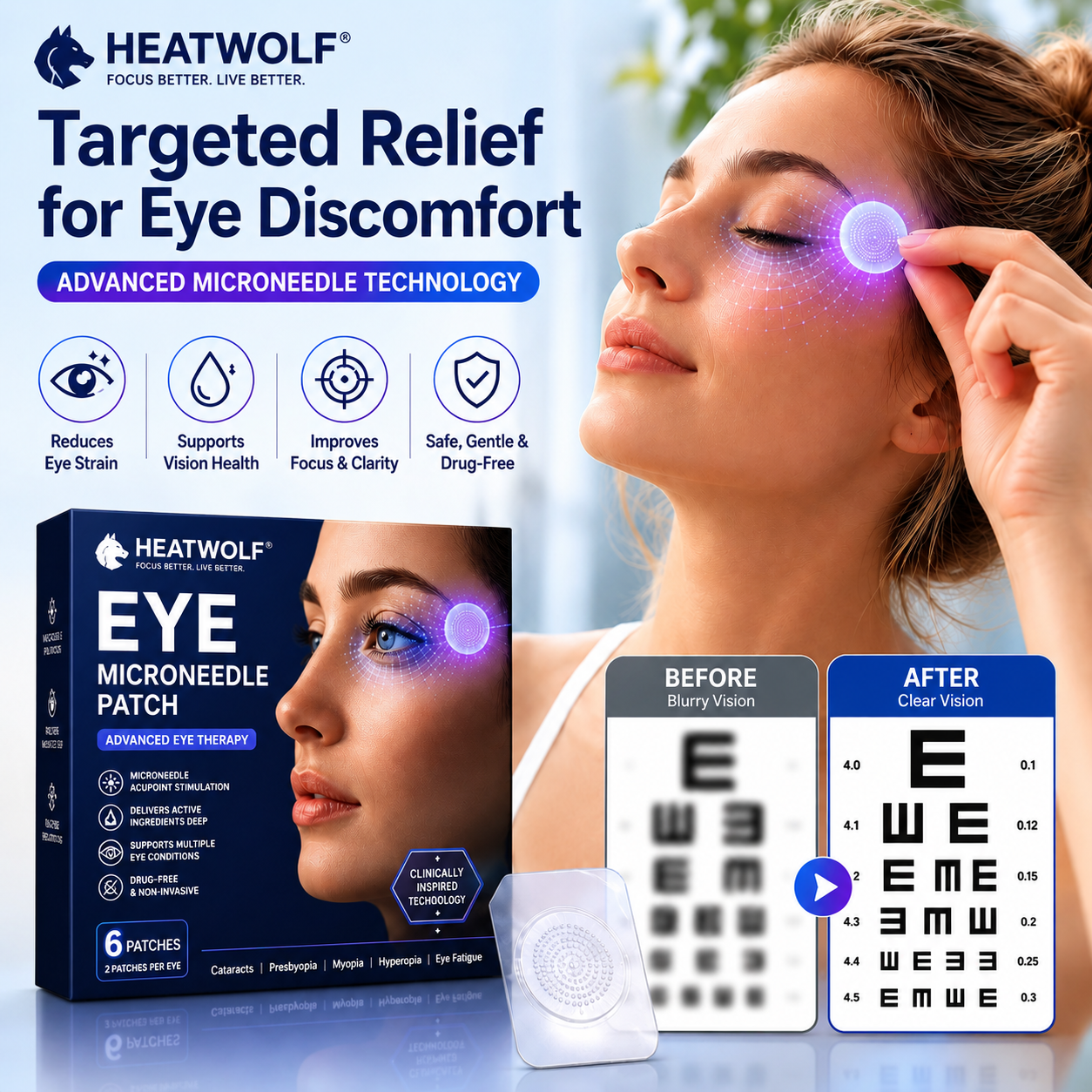 HEATWOLF® Transdermal Vision-Repair Eye Patch – Supports Eye Health, Helps Relieve Blurry Vision, Dry Eyes, Presbyopia & Age-Related Eye Fatigue