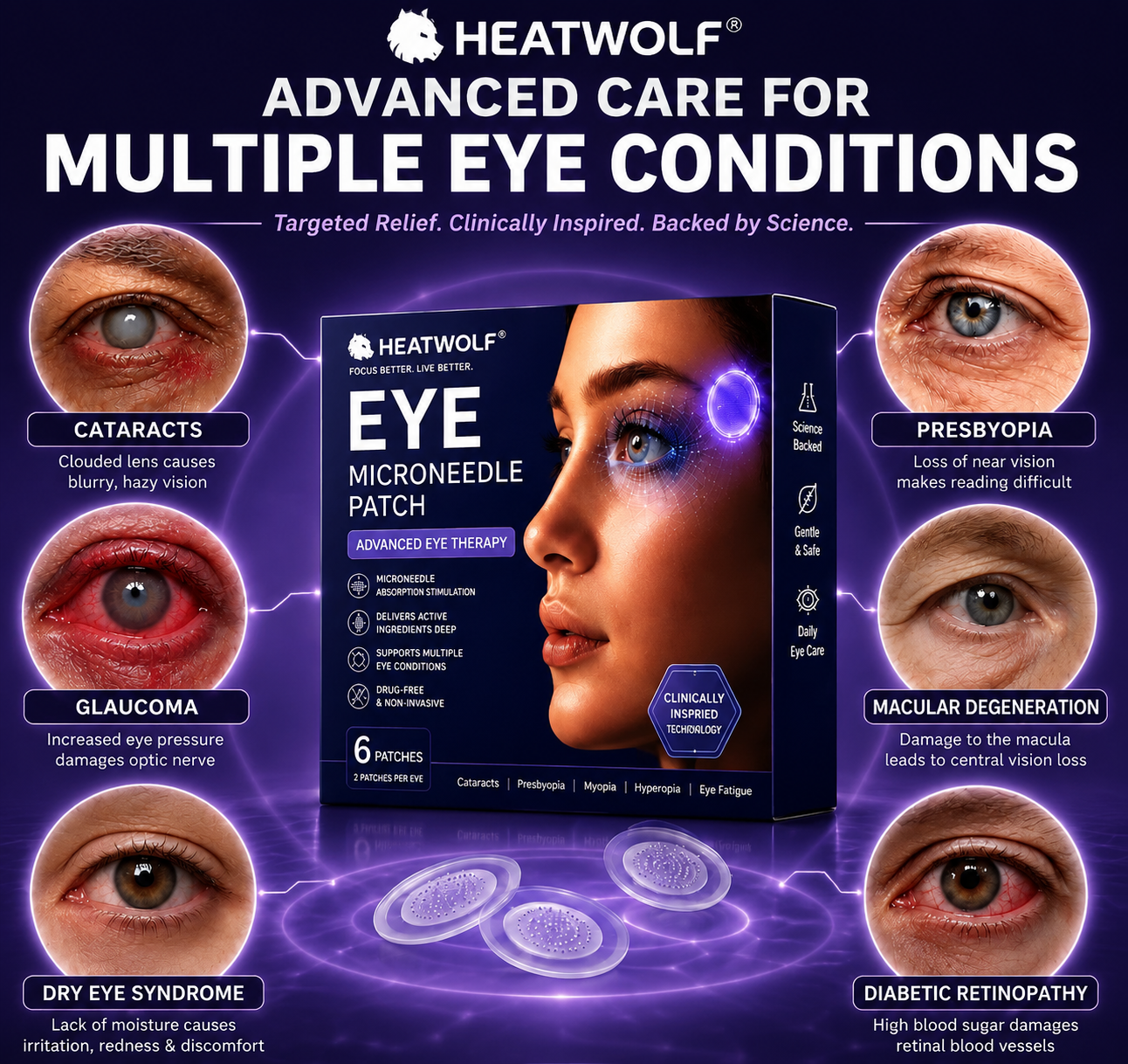 HEATWOLF® Transdermal Vision-Repair Eye Patch – Supports Eye Health, Helps Relieve Blurry Vision, Dry Eyes, Presbyopia & Age-Related Eye Fatigue